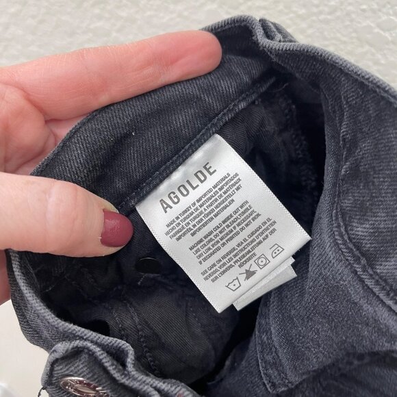 Agolde Riley Button Fly High Rise Straight Crop Black Denim Jeans Womens size 24 - Picture 7 of 8